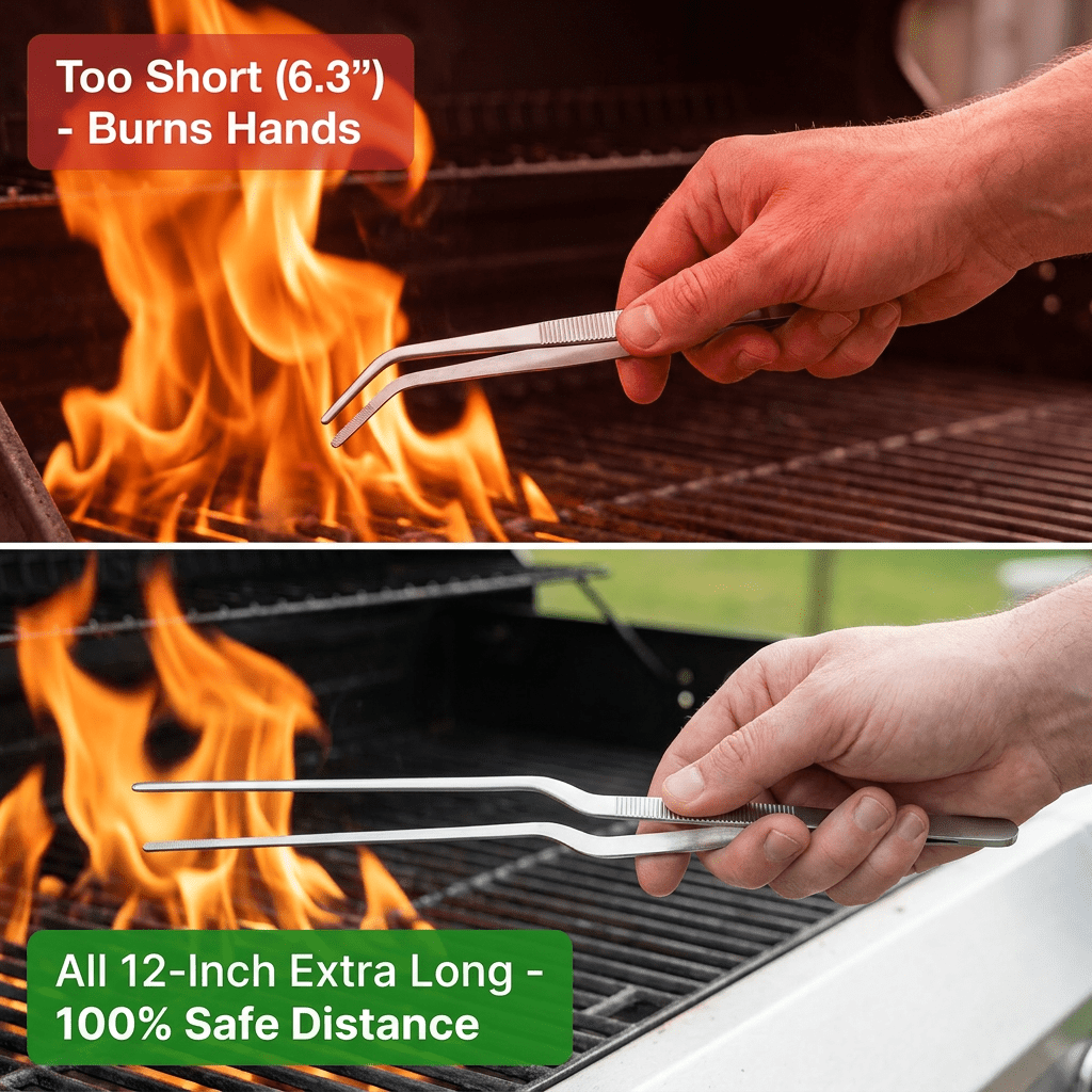 3 Pcs 12-inch Kitchen Tweezers Precision Serrated Tips Cooking Tweezers Stainless Steel Nonslip Professional Chef Tools Kitchen Tools for BBQ Plating and Serving (Silver)
