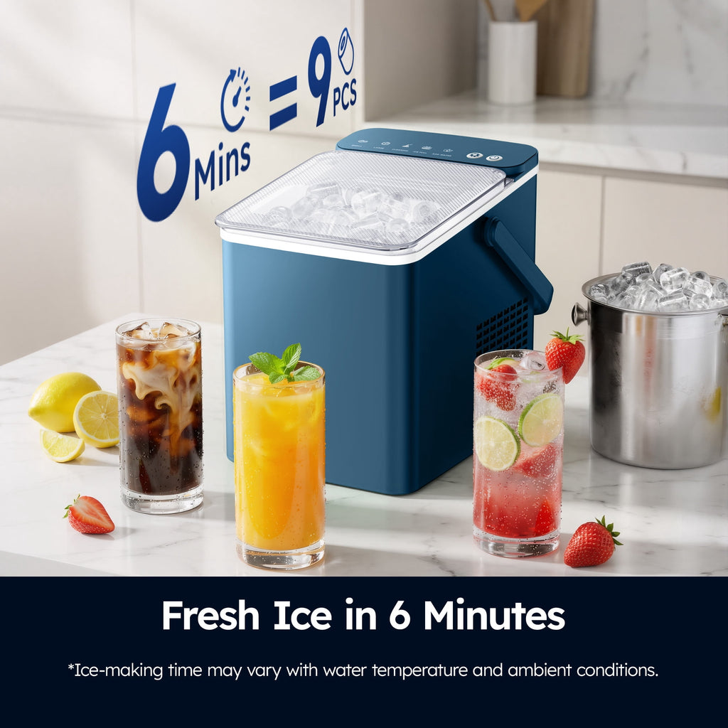 SIMZLIFE Portable Countertop Ice Maker, 26 Lbs/Day, 9 Bullet Ice Cubes in 6 Minutes, 2 Ice Sizes, Self-Cleaning Ice Machine, Black