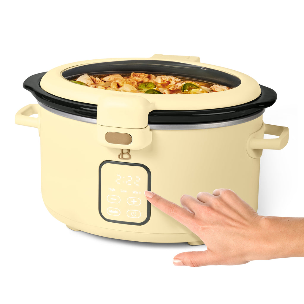 Beautiful 4 Qt Digital Slow Cooker with Hinged Locking Lid, Thyme Green by Drew Barrymore