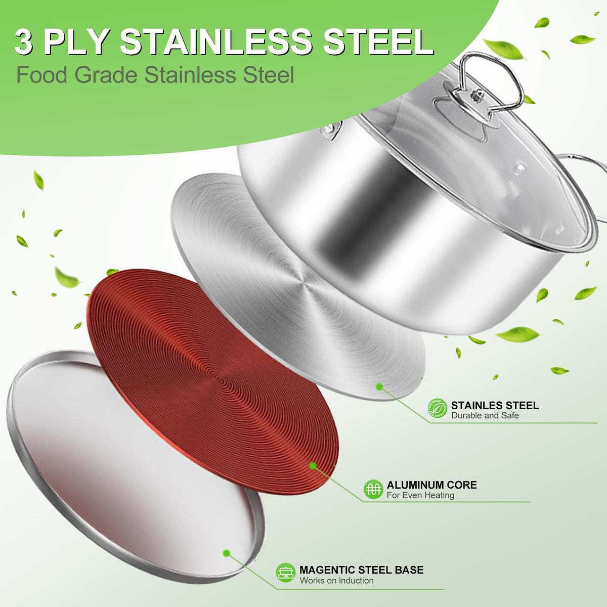 15 Piece Stainless Steel Cookware Set, Pots and Pans Set with Lids Non Toxic, Kitchen Induction Cookware with Utensil Sets For Oven & Dishwasher ,Heavy Premium Kitchen Cooking