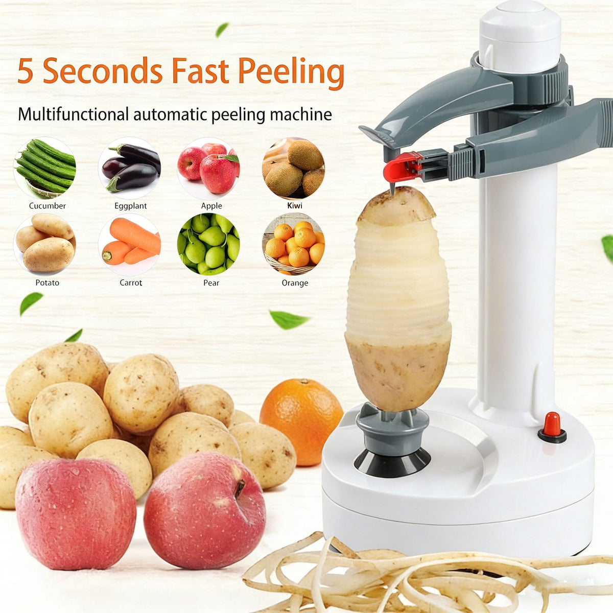Electric Potato Peeler, Automatic Rotating Apple Peeler Potato Peeling Machine with 10 Replacement Blades, Multifunction Fruit & Vegetable Cutter, Electric Apple Pear Skin Peeling Machine, White