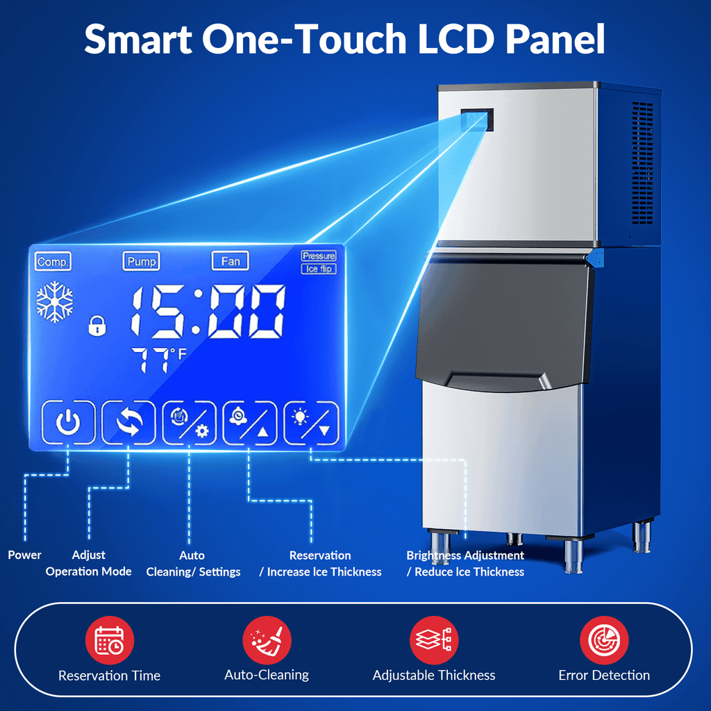 RIOXC Commercial Ice Maker Machine 650LBS/24H with 350LBS Bin, Split Clear Nugget Ice Makers, Fast Ice Maker Ice-Ready in 8-15mins for Restaurant Bar Hotel