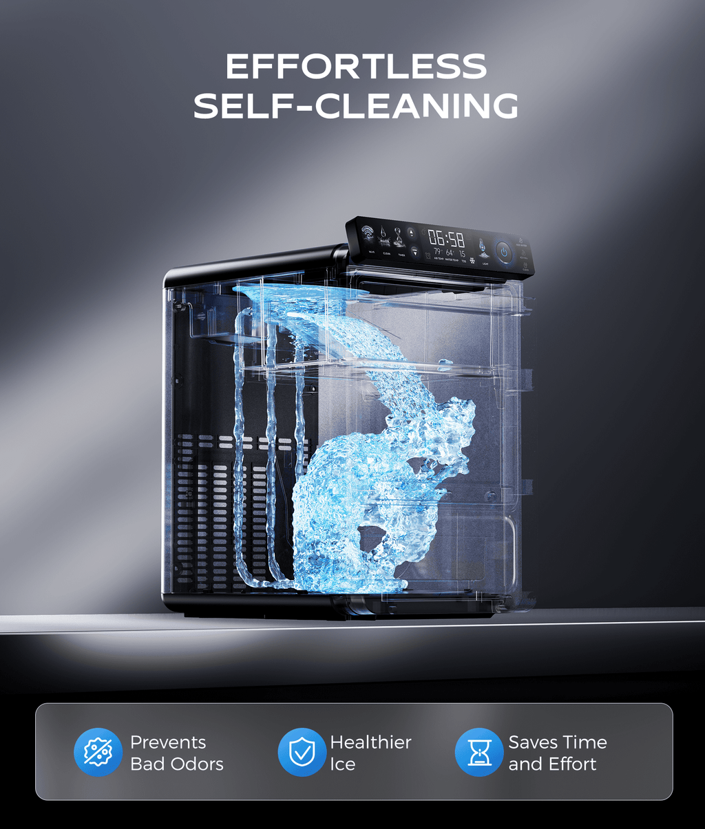 Ecozy Chillio Nugget Ice Maker Countertop with App Control, Smart Pebble Sonic Ice Machine, 44LBS/24H Soft Chewable Pellet Ice
