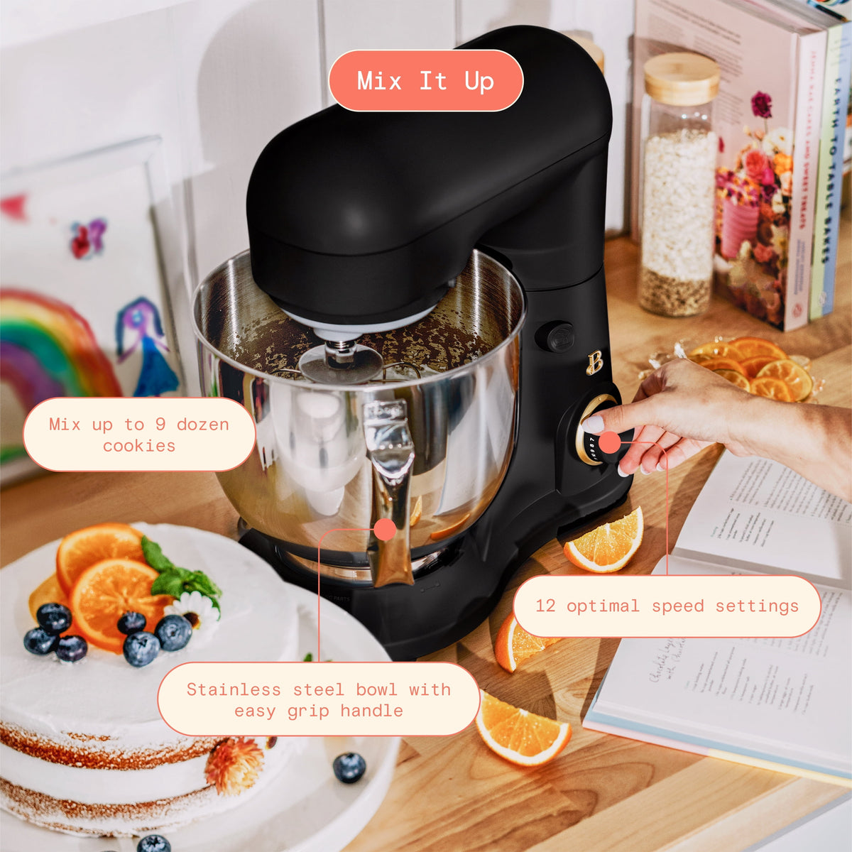 Beautiful 5.3 Qt Stand Mixer, Lightweight & Powerful with Tilt-Head, Chocolate by Drew Barrymore