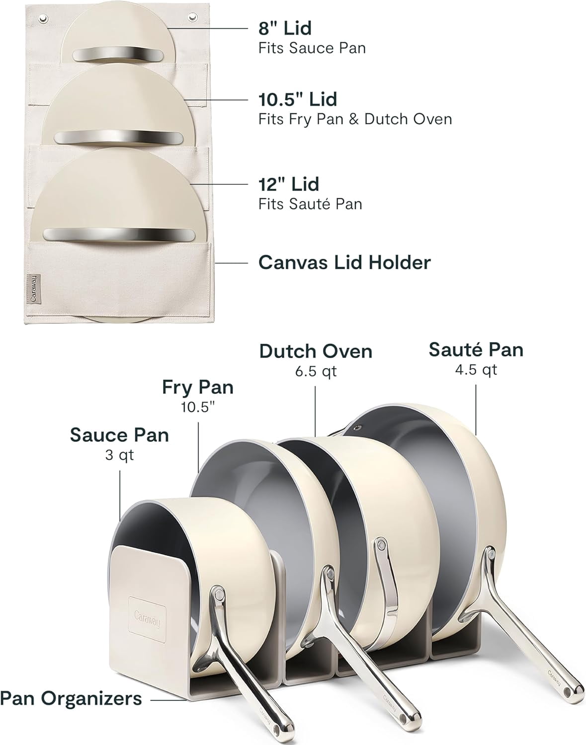 Caraway Ceramic Non-Stick Pots & Pans Cookware Set, 12- Piece, Cream