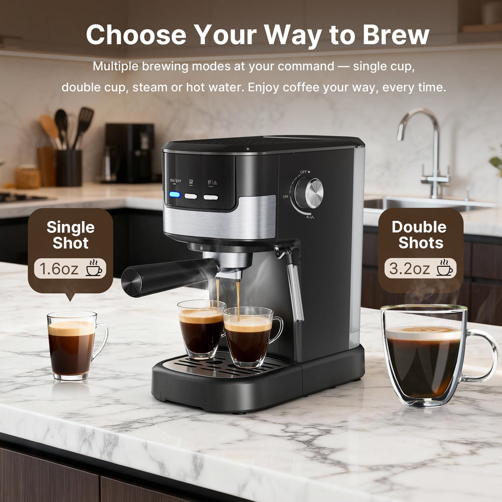 Espresso Machine with Milk Frother, 15 Bar Compact Coffee Machine Stainless Steel Espresso Maker for Cappuccino, Latte