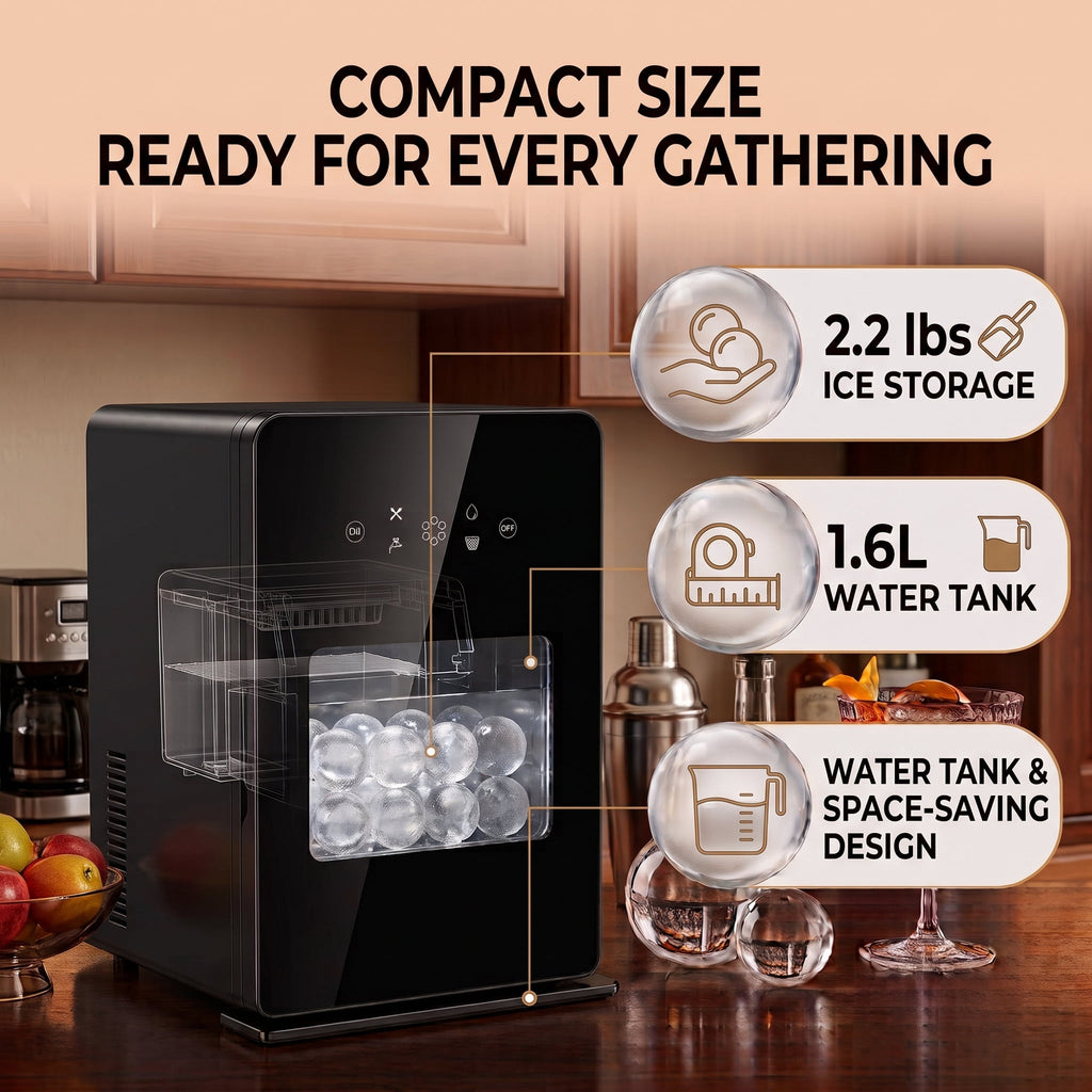 RIOXC Spherical Ice Maker, 2.4" Large Sphere Ice Ball Maker 108 Pcs/24H with Self-Cleaning Countertop Craft Ice for Whiskey Cocktails & Home Bar