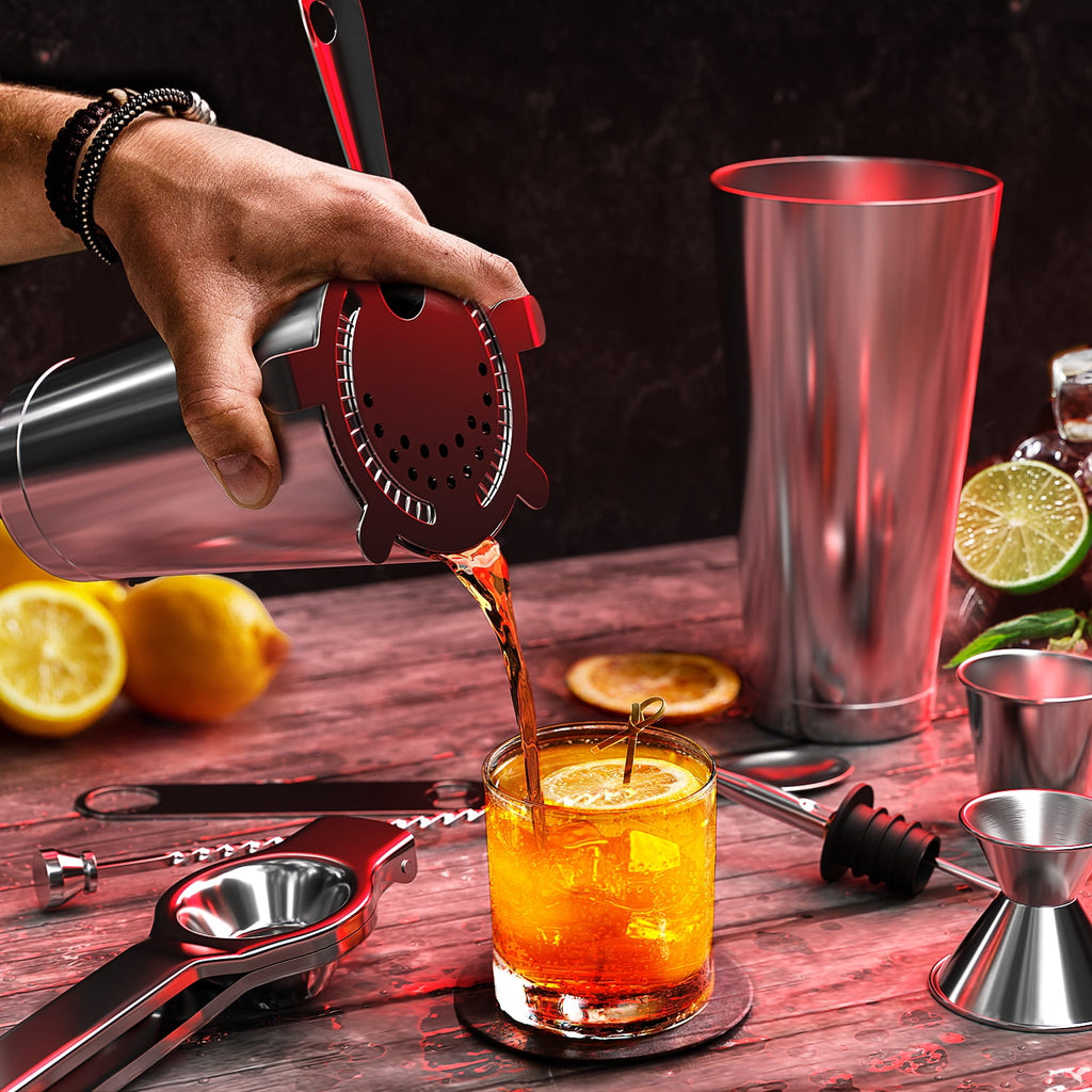 JoyTable 16pc Bartender Cocktail Shaker Set, Stainless Steel Bartender Kit Bar Tool Set, with All Bar Accessories Plus Lemon Squeezer and Great Recipe Book
