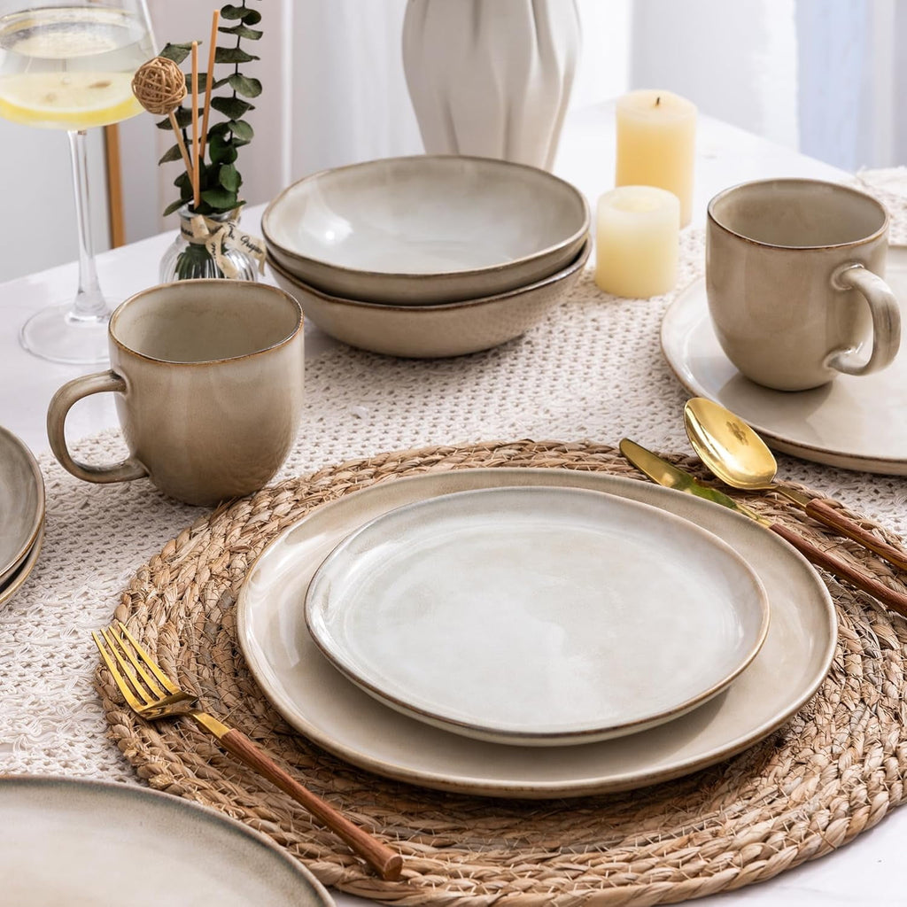 AmorArc Ceramic Dinnerware Sets,Handmade Reactive Glaze Stoneware Plates and Bowls Sets,Highly Chip and Crack Resistant | Dishwasher & Microwave Safe Dishes Set,Service for 4 Set(12pc),Reactive Glaze