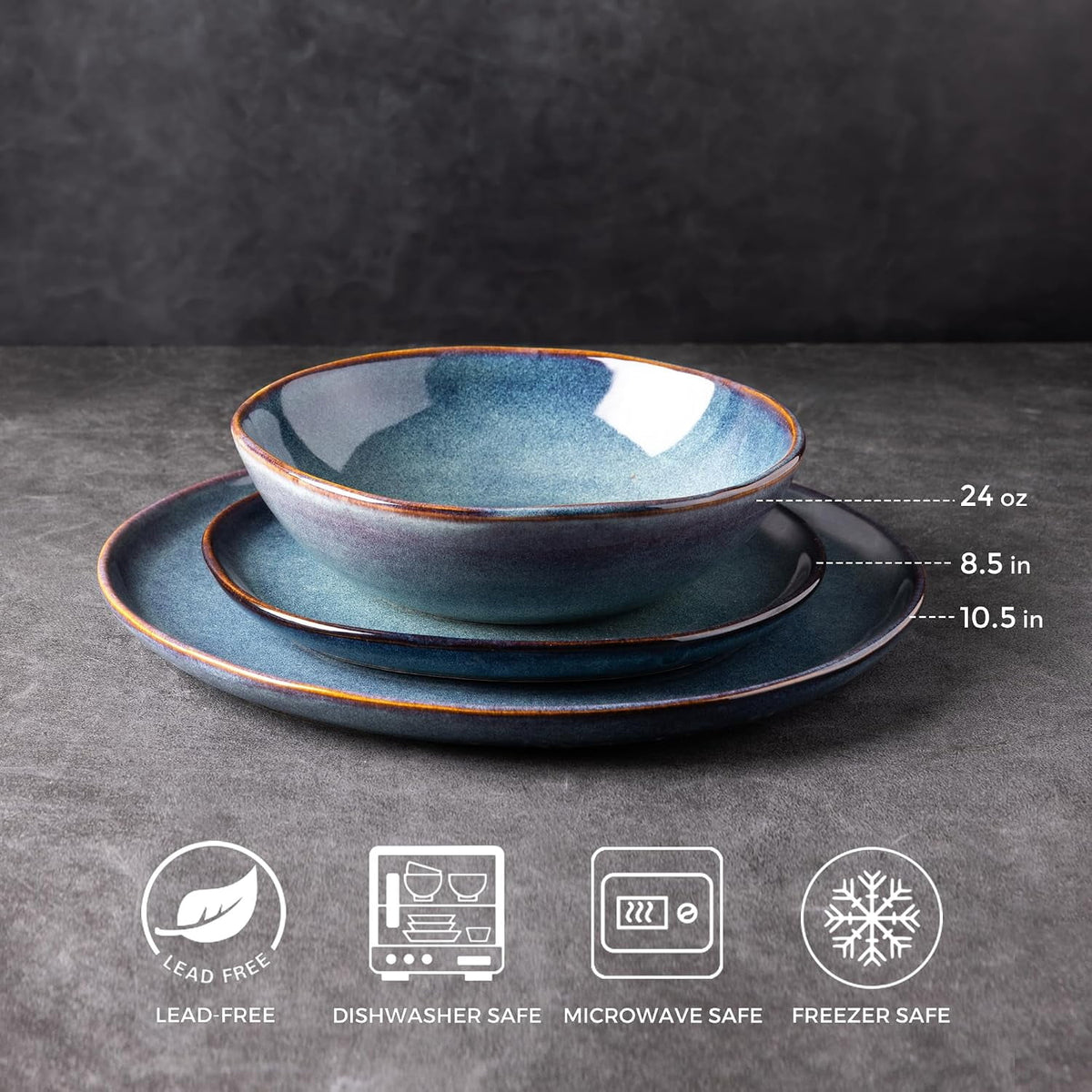 AmorArc Ceramic Dinnerware Sets,Handmade Reactive Glaze Stoneware Plates and Bowls Sets,Highly Chip and Crack Resistant | Dishwasher & Microwave Safe Dishes Set,Service for 4 Set(12pc),Reactive Glaze