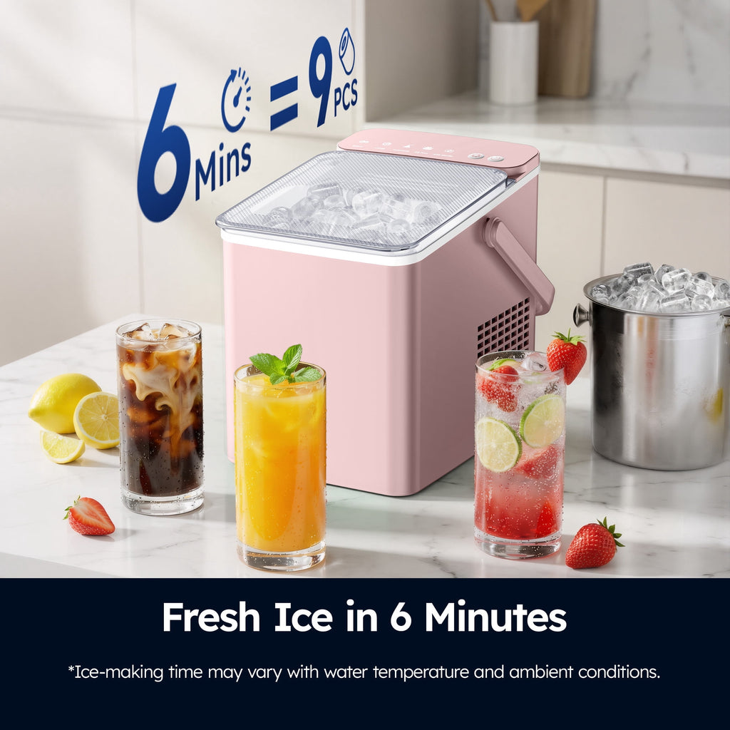 SIMZLIFE Portable Countertop Ice Maker, 26 Lbs/Day, 9 Bullet Ice Cubes in 6 Minutes, 2 Ice Sizes, Self-Cleaning Ice Machine, Black