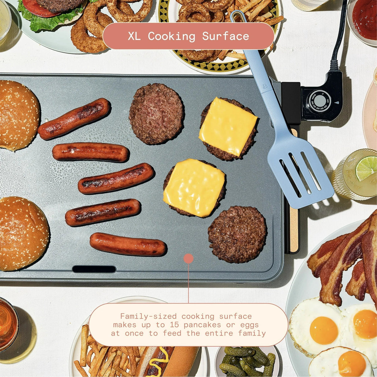 Beautiful XL Electric Griddle 12" x 22" with EverGood Ceramic Nonstick Coating, Thyme Green by Drew Barrymore