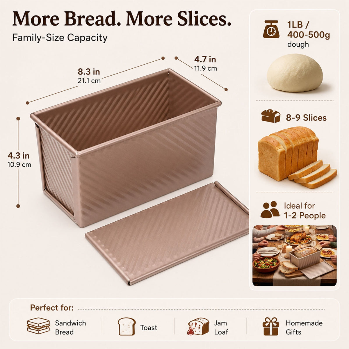LIMICAR 2 Pack Pullman Loaf Pan with Lid, 8x4 inch Non-stick Bread Pan for Baking, Commercial Grade Carbon Steel for Sourdough, Sandwich Bread, Easy Release & Clean