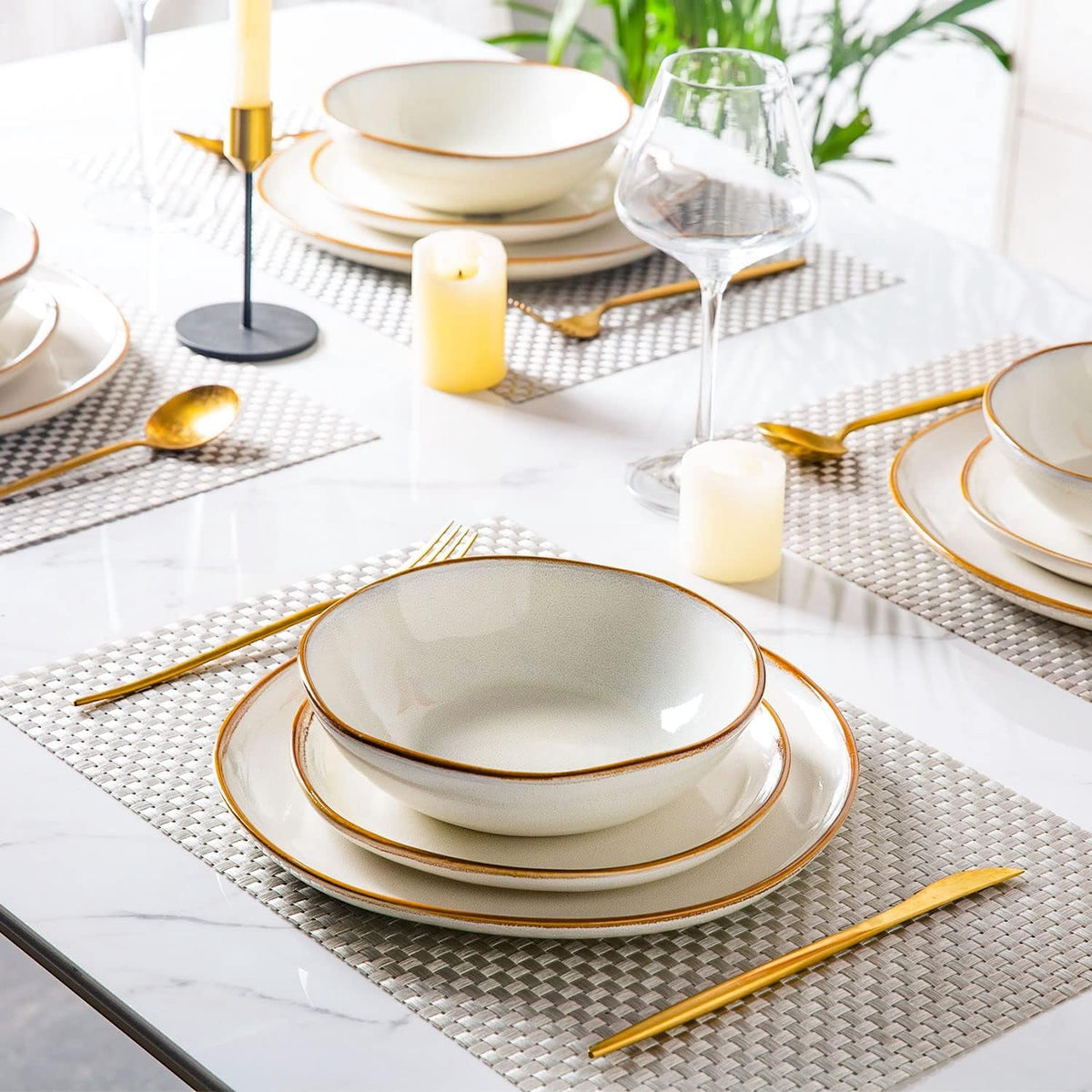 AmorArc Ceramic Dinnerware Sets,Handmade Reactive Glaze Stoneware Plates and Bowls Sets,Highly Chip and Crack Resistant | Dishwasher & Microwave Safe Dishes Set,Service for 4 Set(12pc),Reactive Glaze