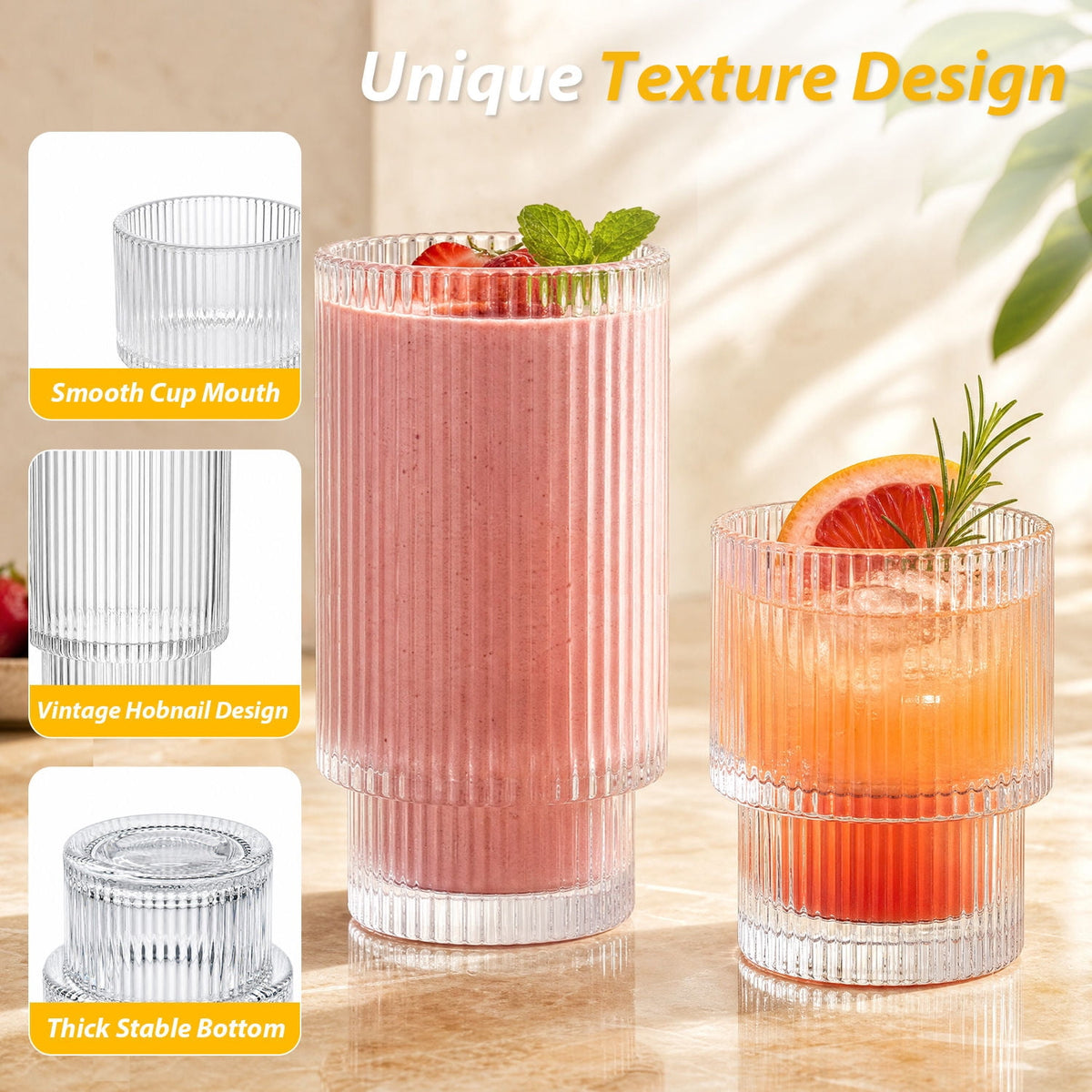 Soulgenix Drinking Glasses Set of 6, 14 oz Highball Glasses Set, Tumbler and Rocks Drinking Glassware for Beer, Juice, Water, Whiskey, Dishwasher Safe