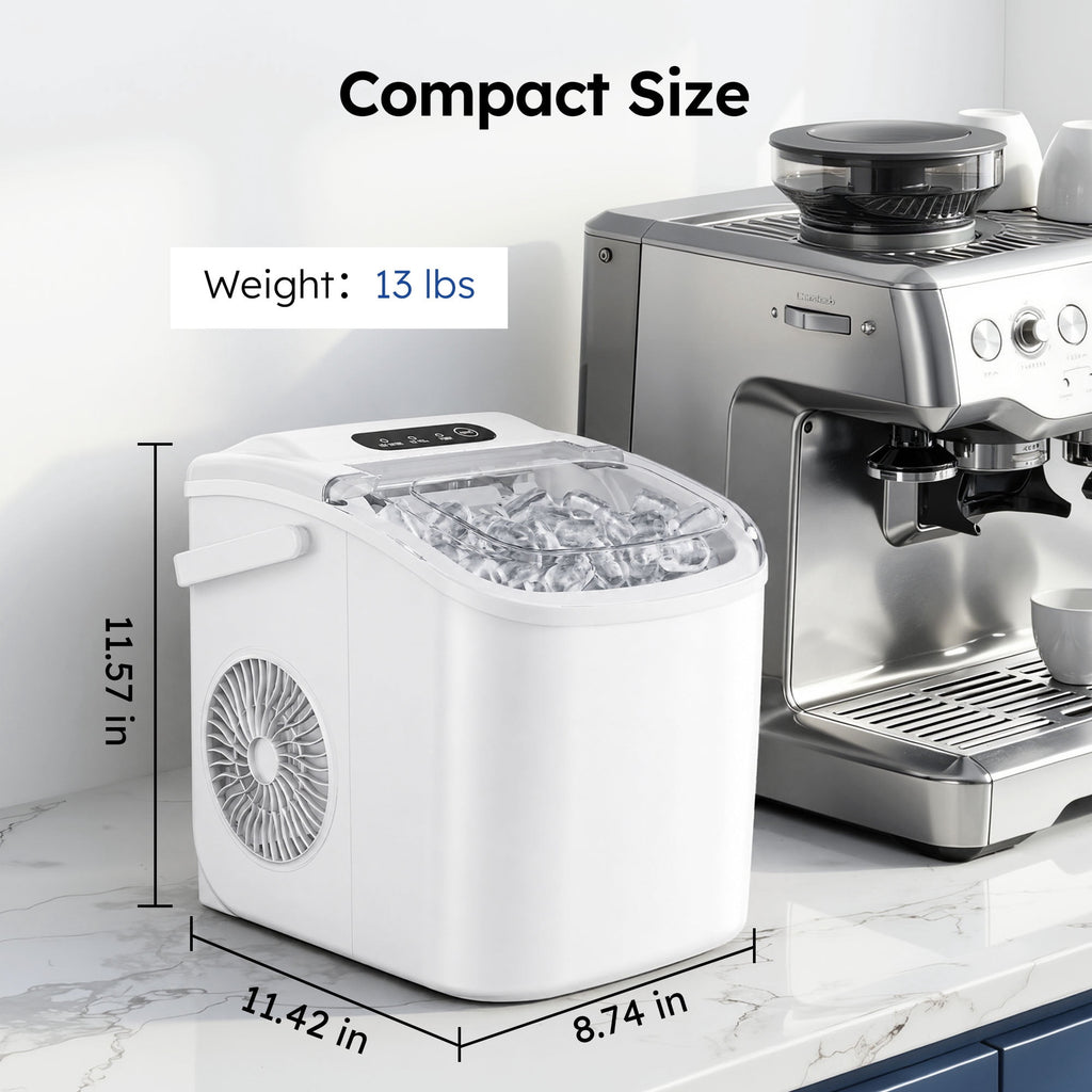 Simzlife Countertop Ice Maker, 26 Lbs/24H, 9 Bullet-Shaped Ice Cubes in 6 Minutes, Auto-Cleaning Ice Machine, Black