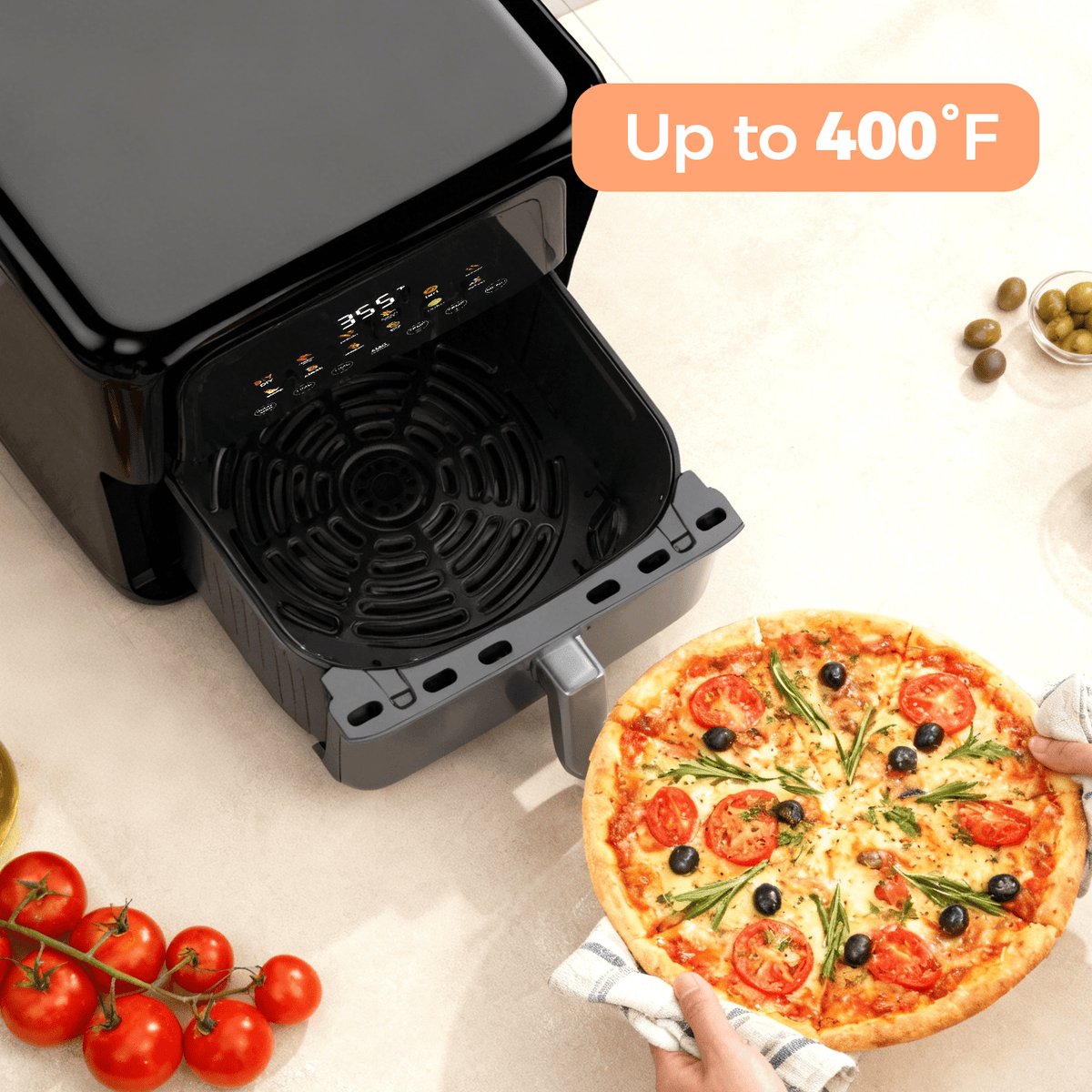 Air Fryer, 6-Quart Smart Air Fryer, 12-in-1 Functions - Air Fry, Roast, Reheat, Dehydrate, Bake, Steam, and More, 400Â°F Max Temperature, Grey