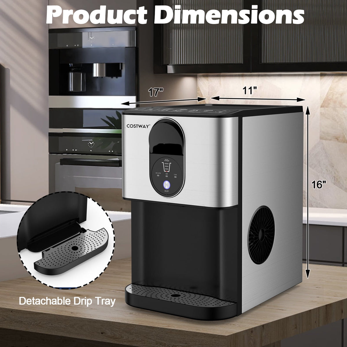 Costway 56 lbs/24 H Pepple Chewable Countertop Ice Maker with Self-Cleaning System