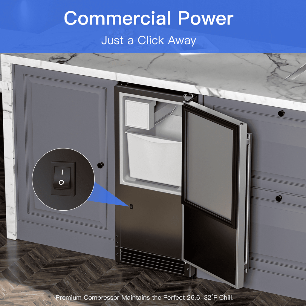 OUTBID 15" Under Counter Ice Maker Drainless, 25 lbs/24H Crescent Ice Machine with 22 lbs Storagefor Home Bar Kitchen Commercial, ETL