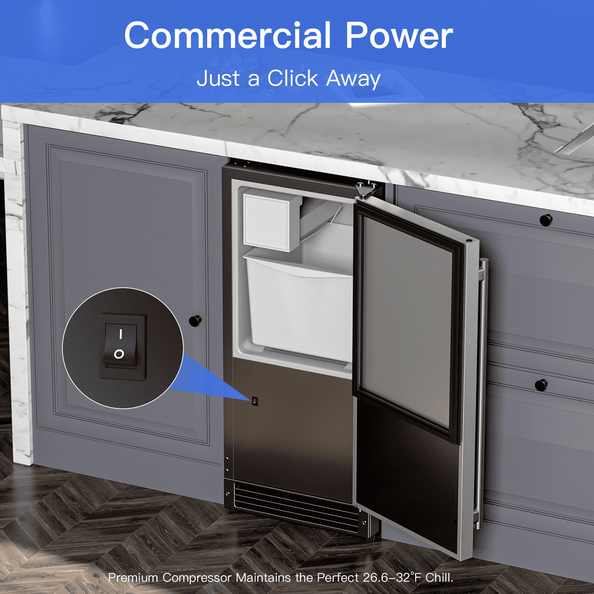 OUTBID 15" Under Counter Ice Maker Drainless, 25 lbs/24H Crescent Ice Machine with 22 lbs Storagefor Home Bar Kitchen Commercial, ETL