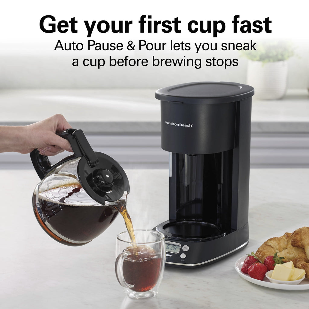 Hamilton Beach 12 Cup Programmable Coffee Maker, Glass Carafe, Matte Black