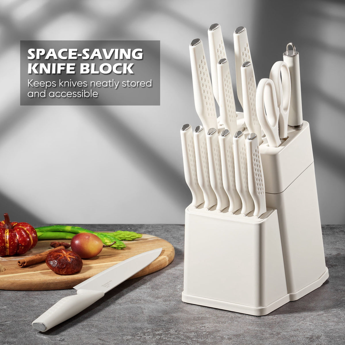 Vesteel Knife Block Set for Kitchen, 15-Piece High Carbon Stainless Steel Knives Set with Ergonomic Handle, Ultra-sharp & Rust Resistant, Walnut Brown