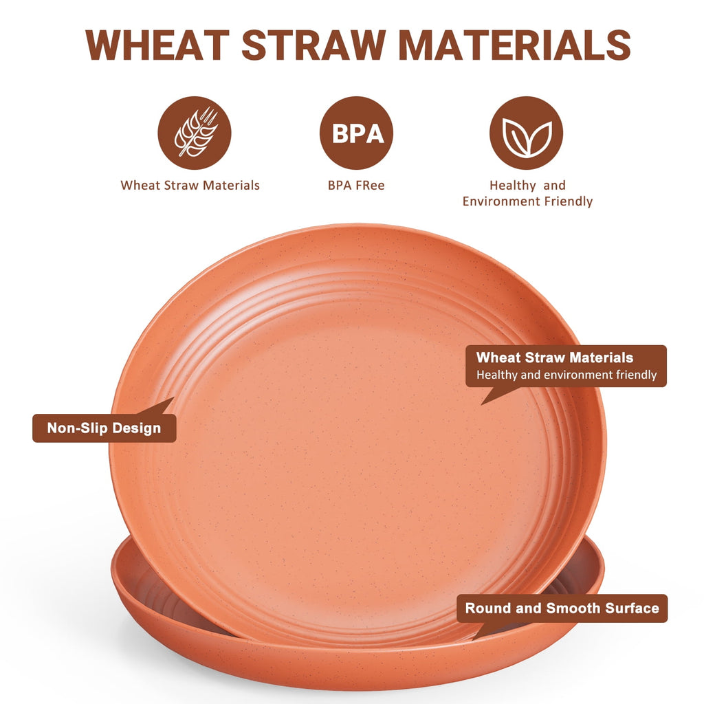 TINANA Wheat Straw Plates: 10 Inch Plates Set of 8, Microwave Dishwasher Safe, Lightweight Dinner Plates for Meal, Dinner, Camping - Multi Color