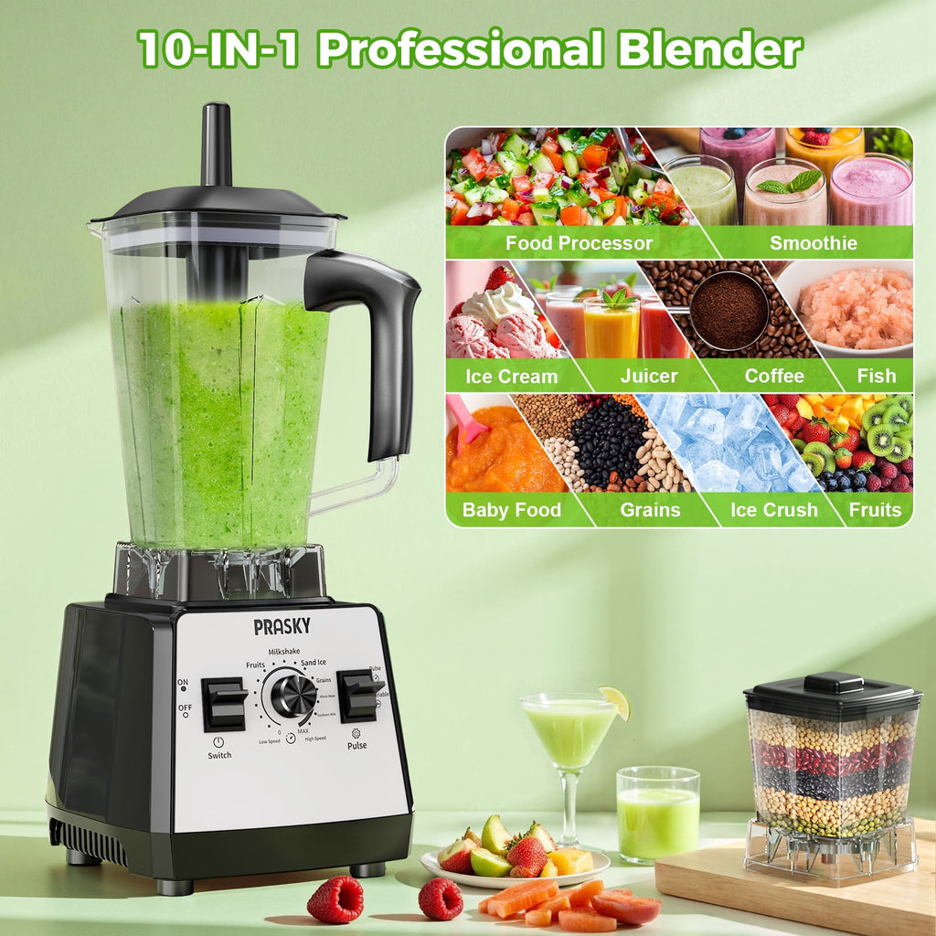 PRASKY Countertop Blender, 2-in-1 Professional Blender, 68oz Capacity 1000W 6 Speeds Blender for Kitchen with 25oz to-go Cup (Black)