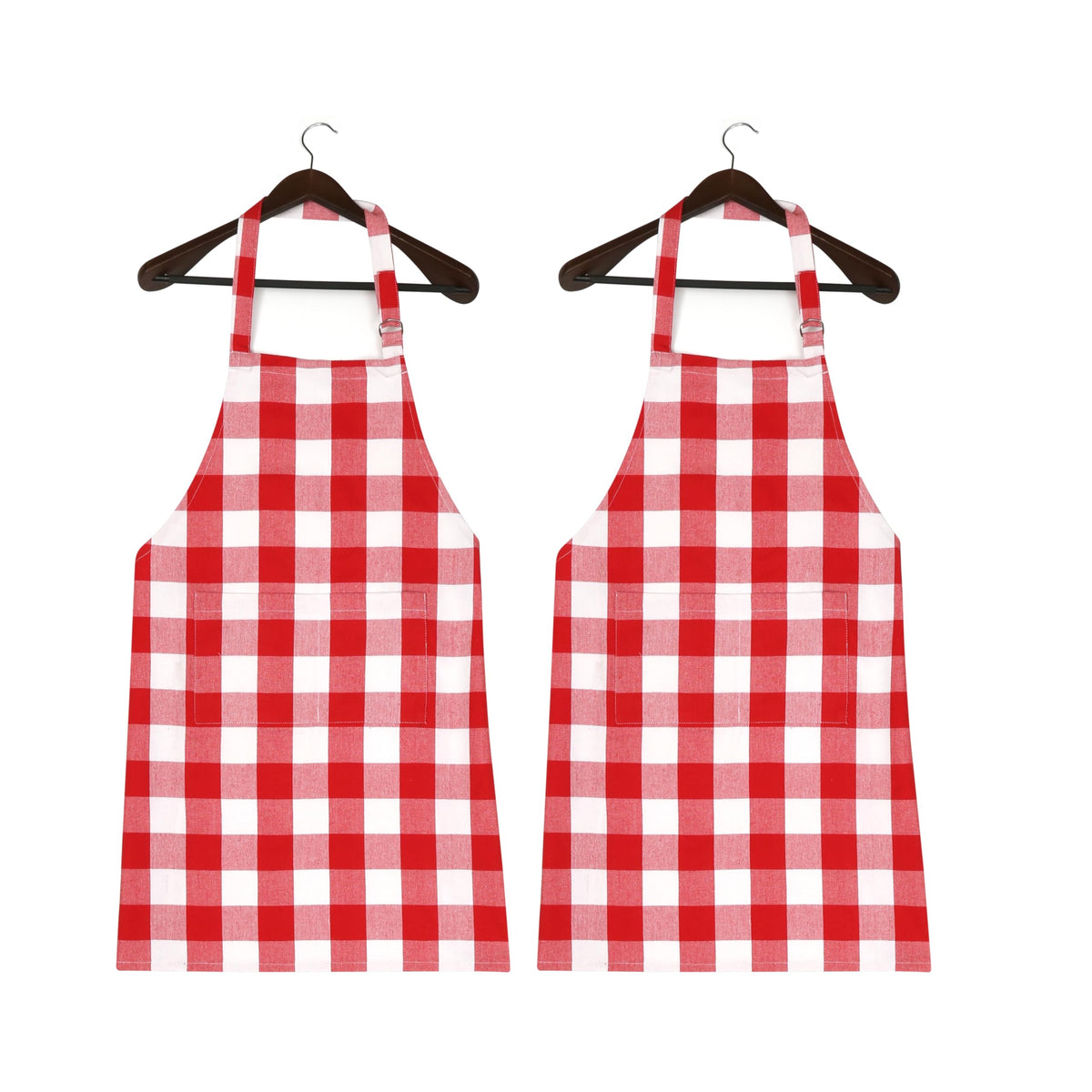 Softopia Cotton Buffalo Plaid Check 2 Pack Kitchen Aprons with Pocket 100% Cotton 27"x33" - Adjustable Neck Apron for Adults Cooking, Red White