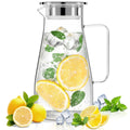 64 oz Water Pitcher with Lid and Spout, 1.8L Heat & Cold Resistant Glass Water Carafe with Handle, Easy to Clean Thickened Borosilicate Glass Jug for Cold and Hot Beverage