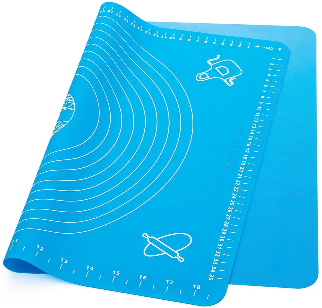 Gixusil Silicone Pastry Mat Rolling Pin Mat with Measurements Nonstick Kneading Board for Rolling Dough Reusable Thicken Pad Pie Bread Cookie Sheet Baking Oven Mat Placement Pad 15.75*19.68Inch（Blue)