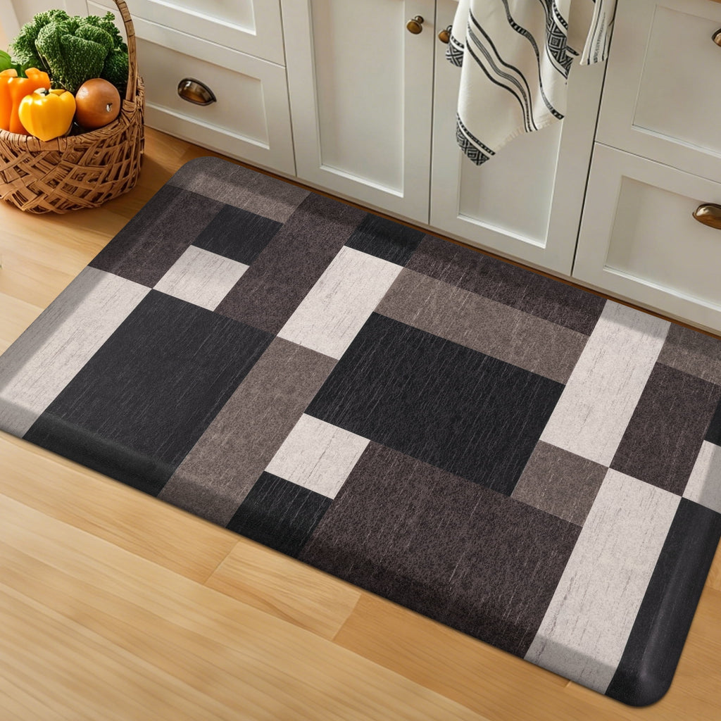 MeyJey 4/5 Inch Thick Anti Fatigue Kitchen Rug 20”x39”, Non Slip Waterproof Floor Mats for Kitchen Sink Laundry Office, Black/Gray