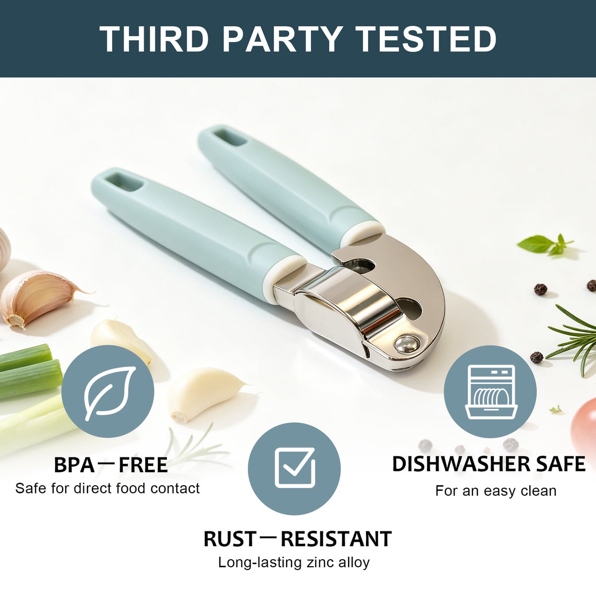 3-Piece Garlic Press Set with Silicone Peeler & Cleaning Brush, Stainless Steel Mincer for Garlic and Ginger, Easy Squeeze Kitchen Tool