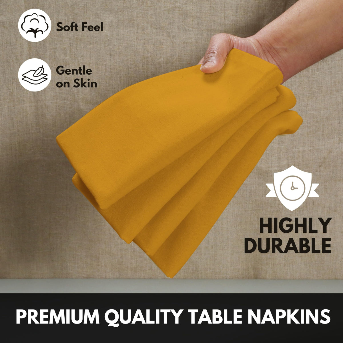 Softopia Cotton Cloth Napkin 100% Cotton 17x 17 Inches Table Napkin for Dining, Lunch, Holiday Parties & Cocktail, Decorative Washable Napkins - Mustard Yellow (Set of 12)