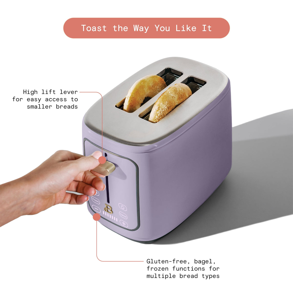 Beautiful 2 Slice Toaster with Touch-Activated Display, Thyme Green by Drew Barrymore