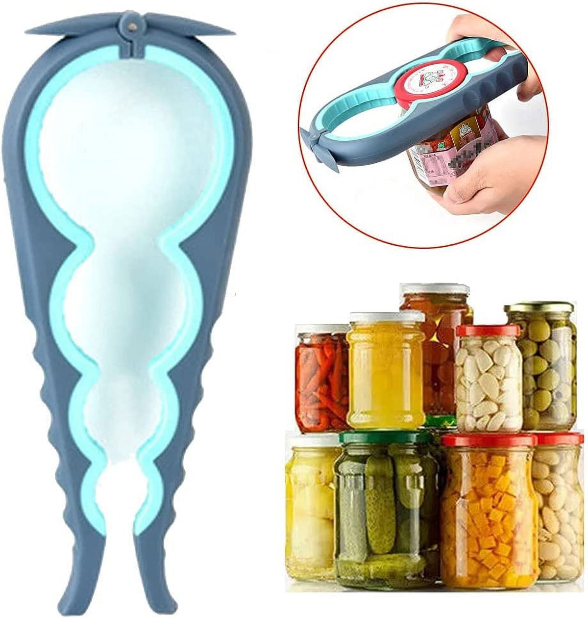 BAODELI Bottle Opener for Arthritic Hand Jar Opener for Old People Children Women Those with Weak Hands Multifunctional Kitchen Gadgets (Blue)