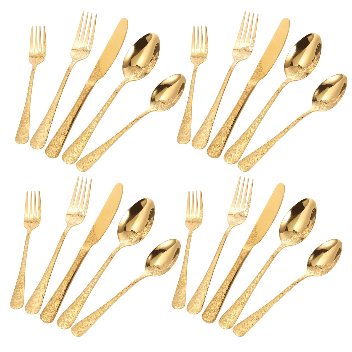 20 Pcs Floral Silverware Set Including Fork Spoon and Knife Stainless Steel Flatware Set Vintage Cutlery Set Mirror Polished Utensil Set for Kitchen Dishwasher Safe Service for 4