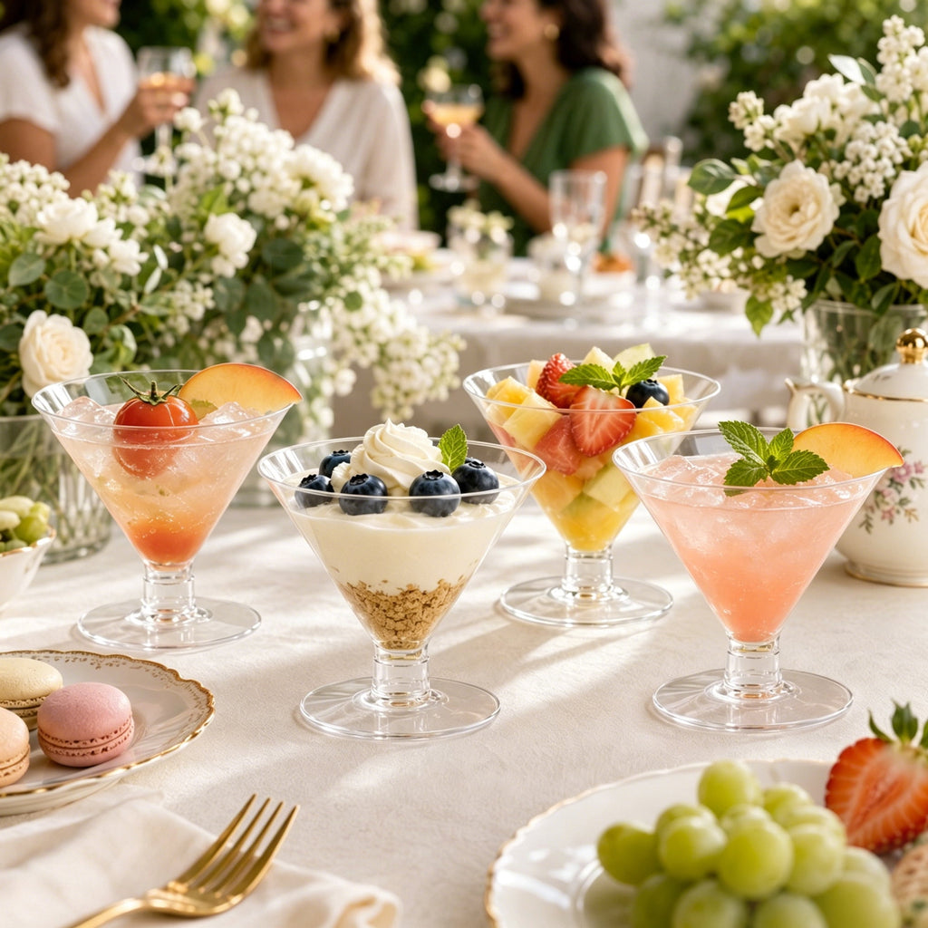 TINANA Disposable Martini Glasses, 24 Count 5oz Clear Plastic Cocktail Cups for Dessert, Wine, Drinks, BPA-Free