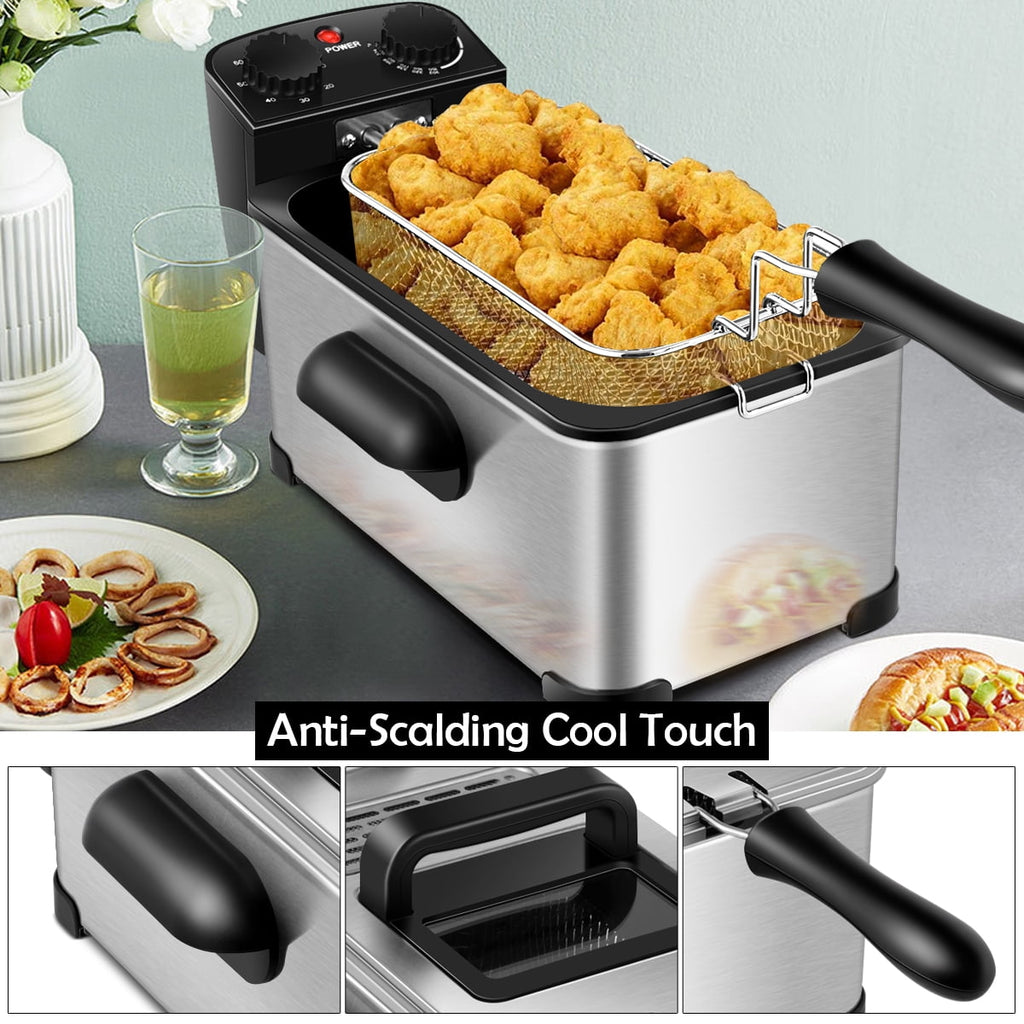 Costway Electric Deep Fryer 3.2 QT/12-Cup Stainless Steel 1700W with Frying Basket Silver