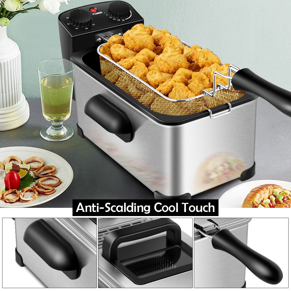 Costway Electric Deep Fryer 3.2 QT/12-Cup Stainless Steel 1700W with Frying Basket Silver