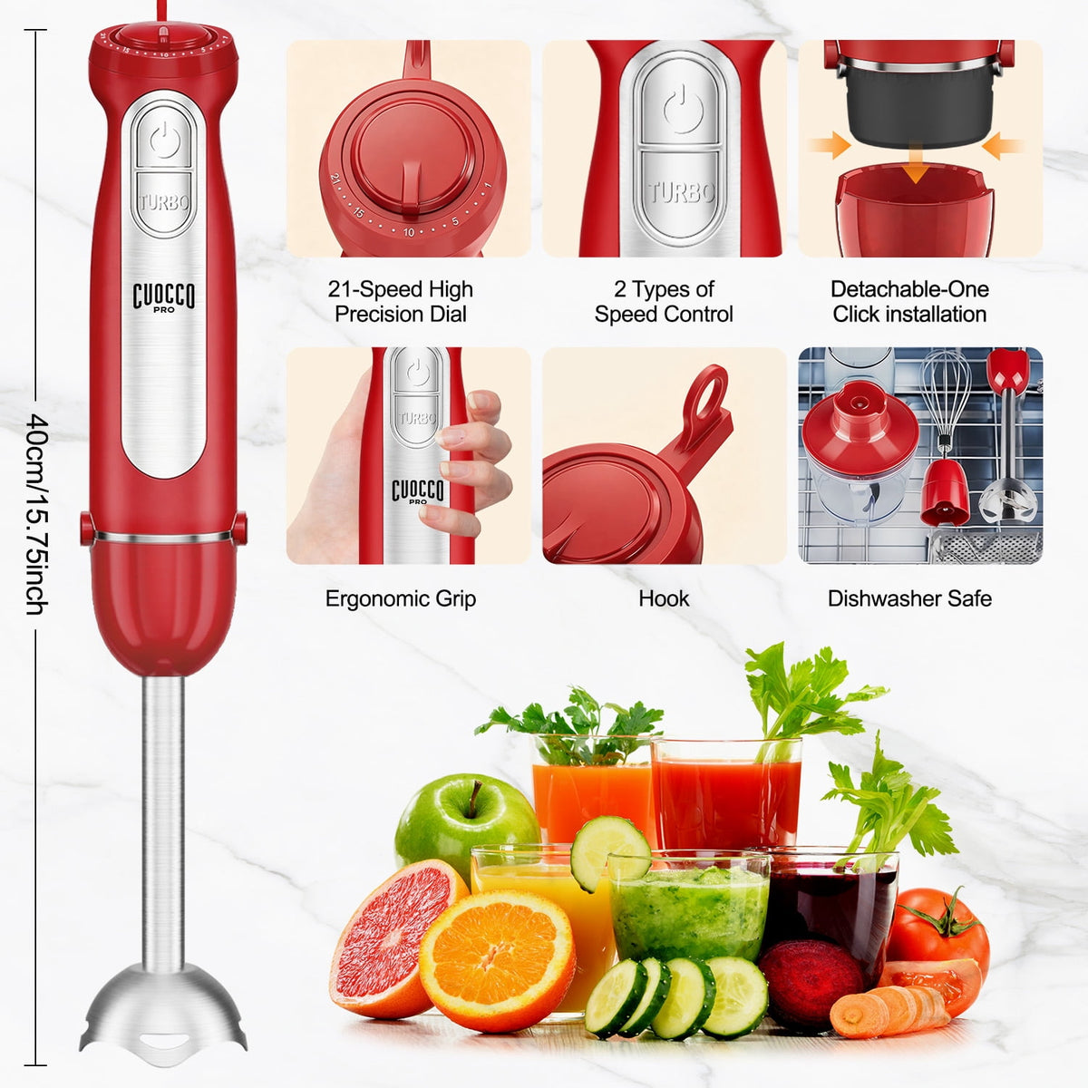 1100W Immersion Blender, 21-Speed Hand Blender with Turbo Mode, 5-in-1 Stick Blender for Smoothies, Baby Food, Soups, Purees, Black