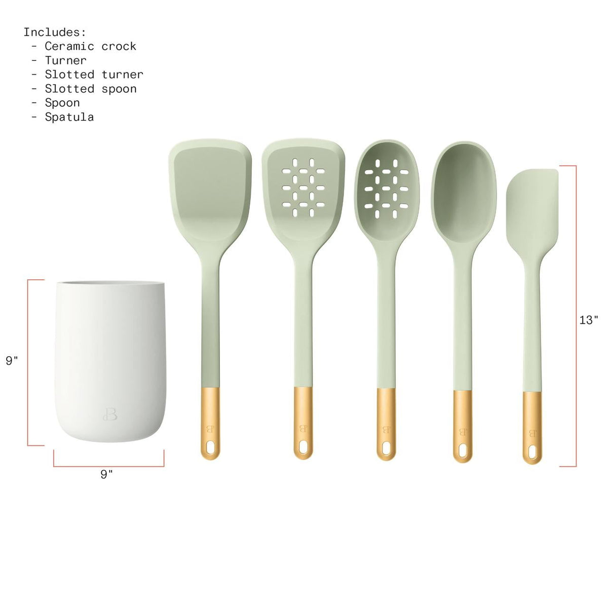 Beautiful 6-Piece Silicone Kitchen Tool Set with Ceramic Crock, Chocolate by Drew Barrymore