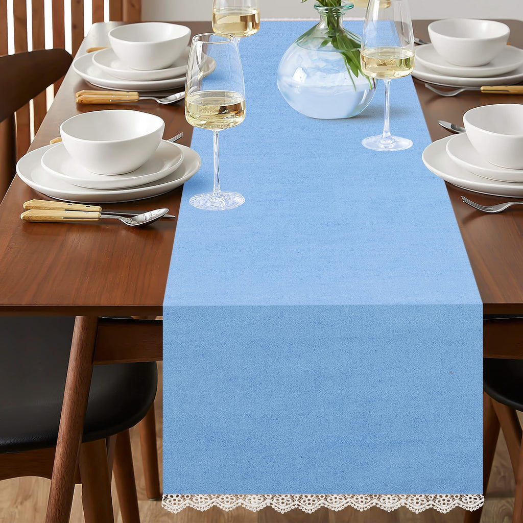 Fingercraft Table Runners, Cotton Dinner Table Centerpiece with Beautiful Premium Lace, Home and Dining Aqua-90