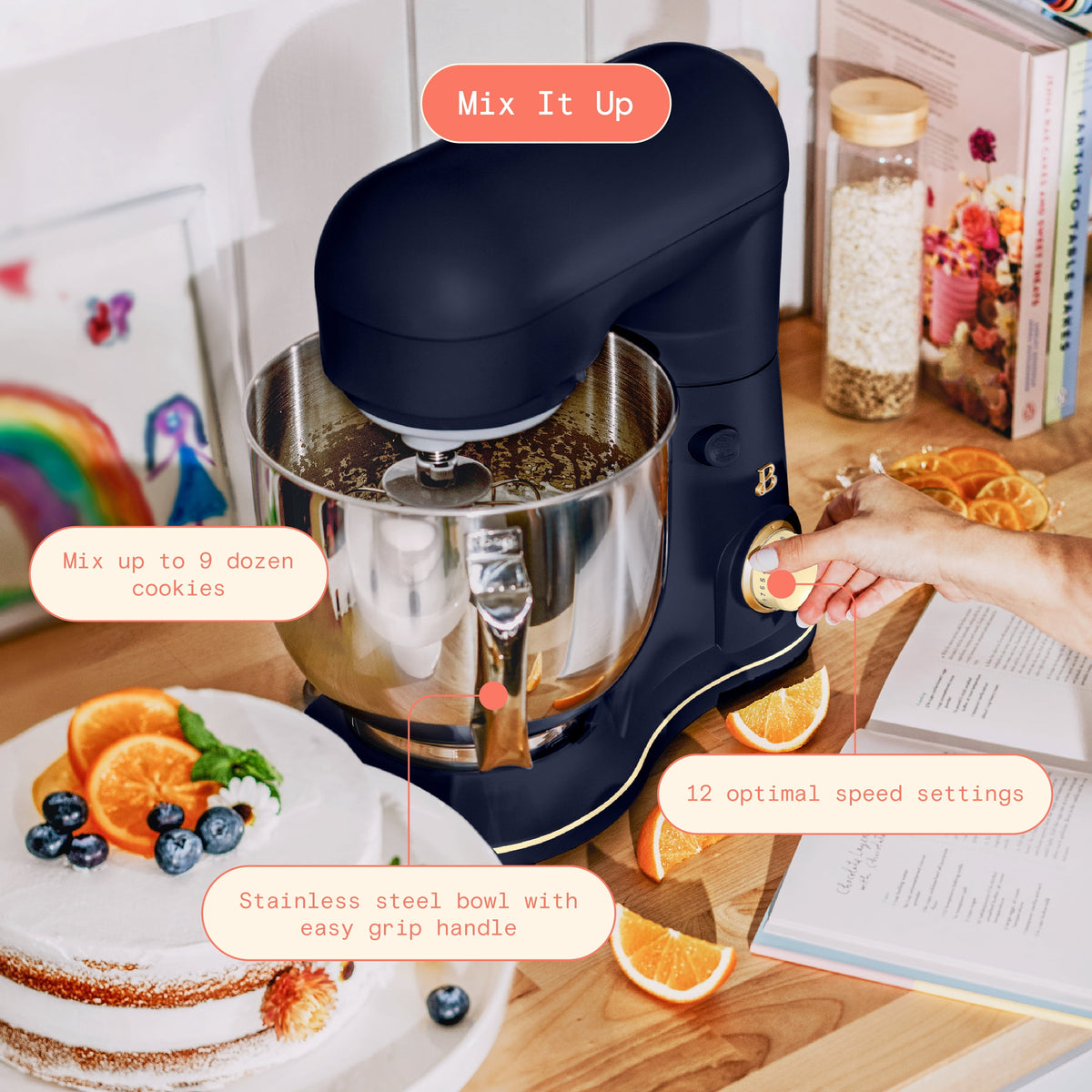 Beautiful 5.3 Qt Stand Mixer, Lightweight & Powerful with Tilt-Head, Chocolate by Drew Barrymore