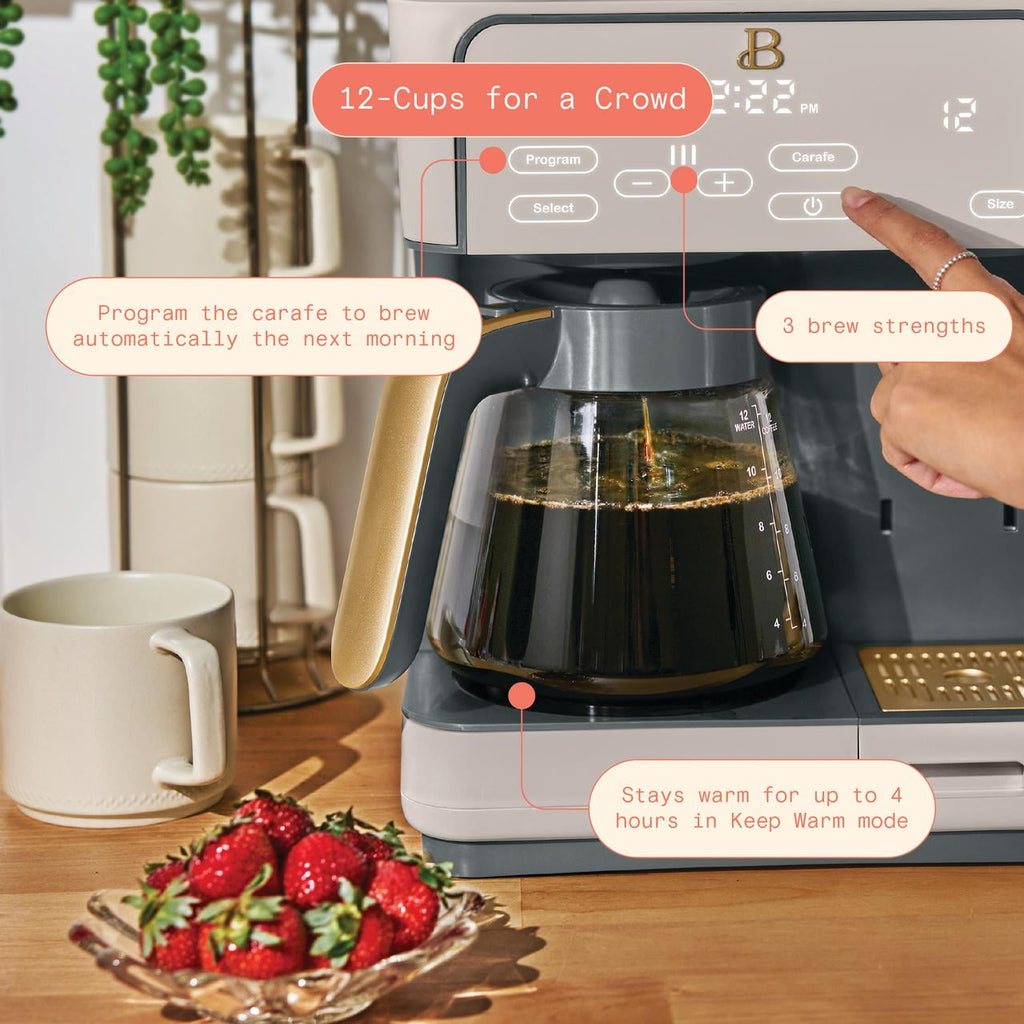 Beautiful by Drew Barrymore Multi-Brew 12-Cup Programmable Drip & Single-Serve Coffee Maker, White Icing