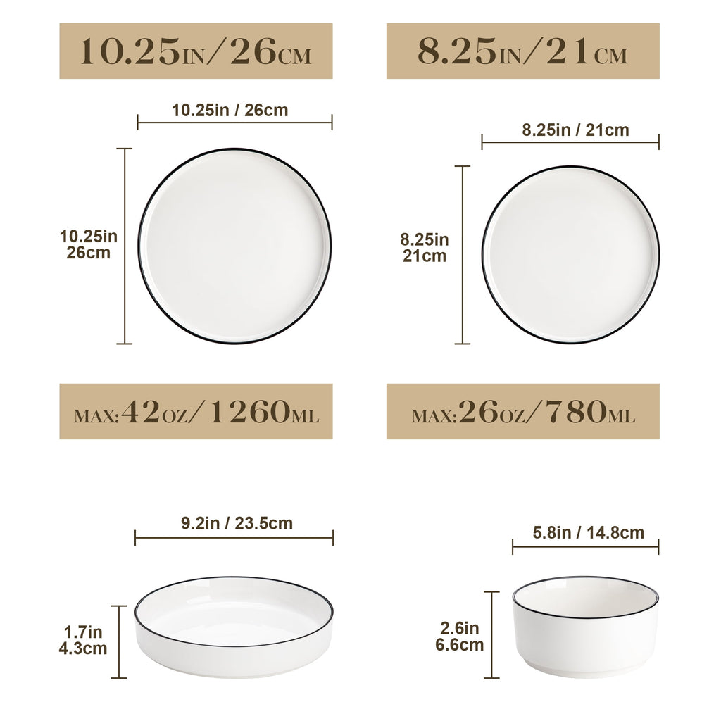 Vancasso 16 Pcs Dinnerware Sets, Plates and Bowls Set for 4, Ceramic Dinner Set, Scratch Resistant, White