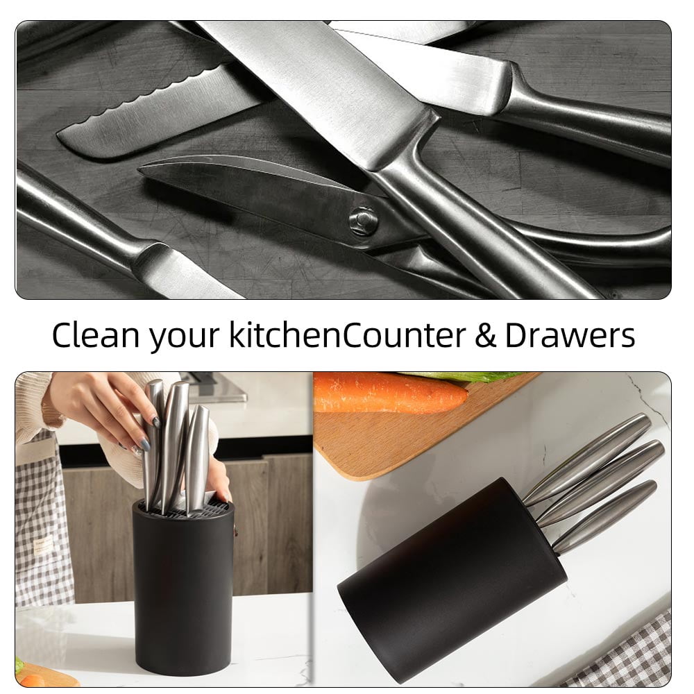 MYVIT Kitchen Knife Holder without Knives Round Empty Knife Block Holder for Countertop Storage Organizer,Black