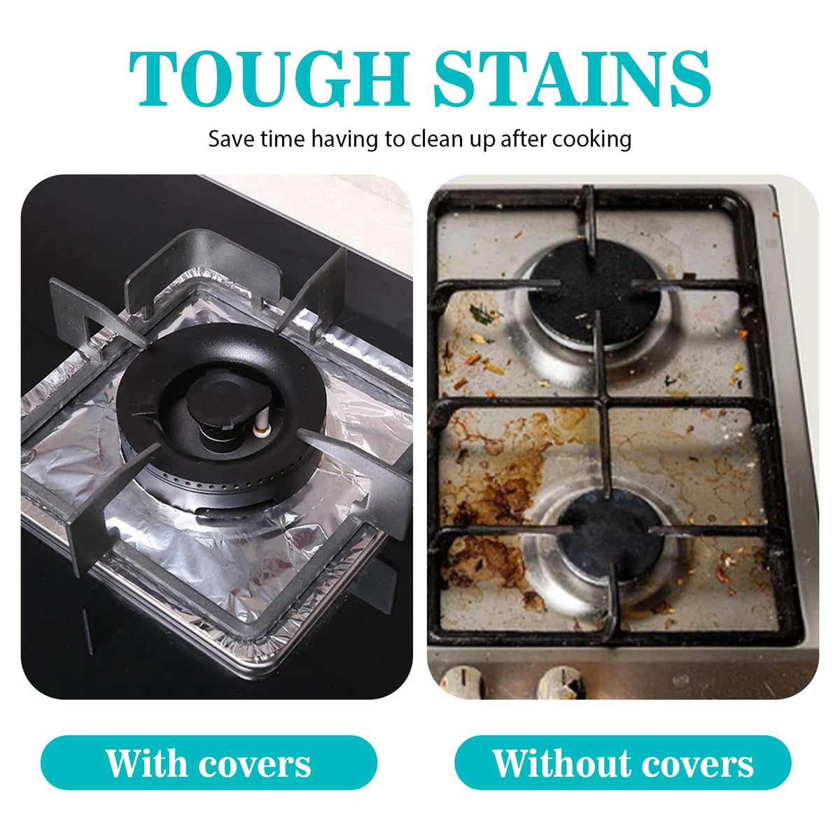Disposable Aluminum Gas Stove Burner Covers, 8.5x8.5 Inch Heat-Resistant Stove Top Liners, 50 Pack for Easy Cleanup（Round）
