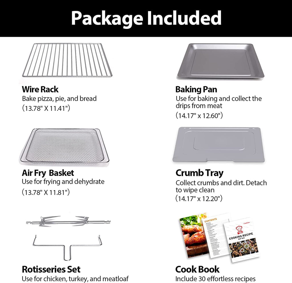 Aeitto 32-Qt Air Fryer Toaster Oven, 19-in-1 Convection Countertop Oven with Rotisserie & Dehydrator, 6 Accessories
