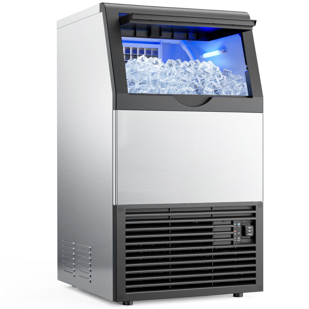 Snowyermine Residential/Commercial Ice Maker, 100 lbs/24H, 33 lb Storage Bin,Built-In or Freestanding Under Counter Ice Machine, Self-Cleaning for Restaurant, Bar, Cafe & Home, Silver